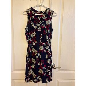 41 Hawthorn Navy Blue‎ Floral Sleeveless Fit and Flare Dress Small